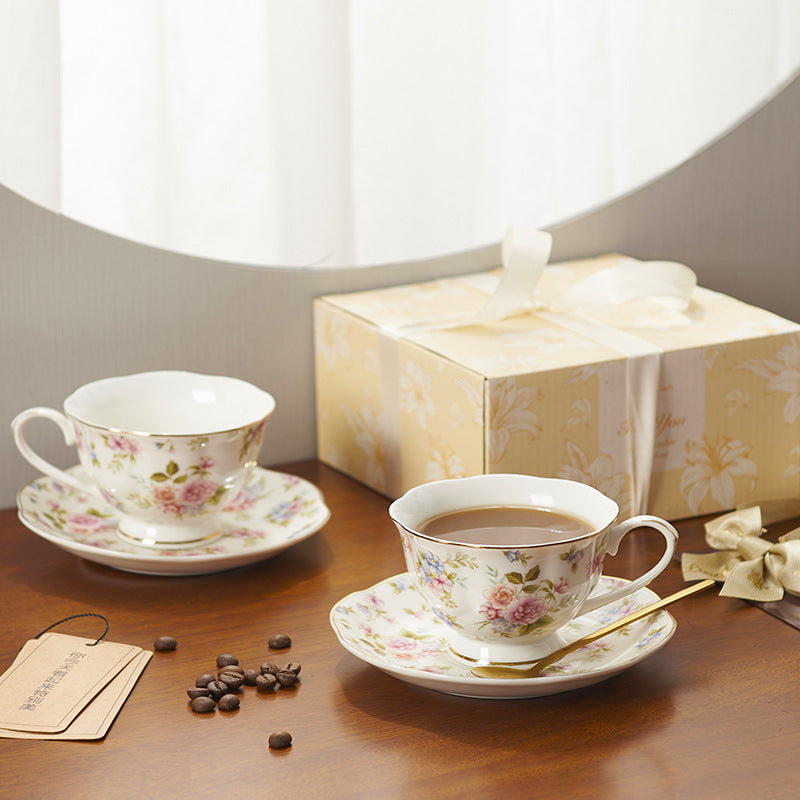 Vintage Floral Porcelain Coffee Cup & Saucer Set – English Country Style, 230ml