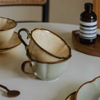 Vintage Kiln-Changed Glaze Coffee Cup & Saucer – 300ml (Light Caramel & Cyan Blue)