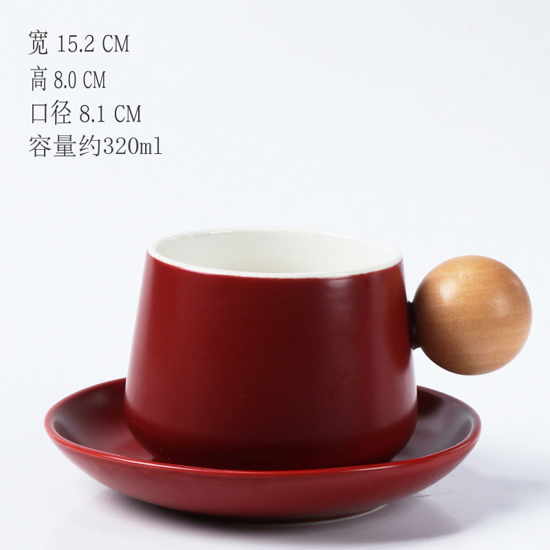 北欧陶瓷咖啡杯碟套装 – 320毫升，磨砂质感（白/黑/酒红）