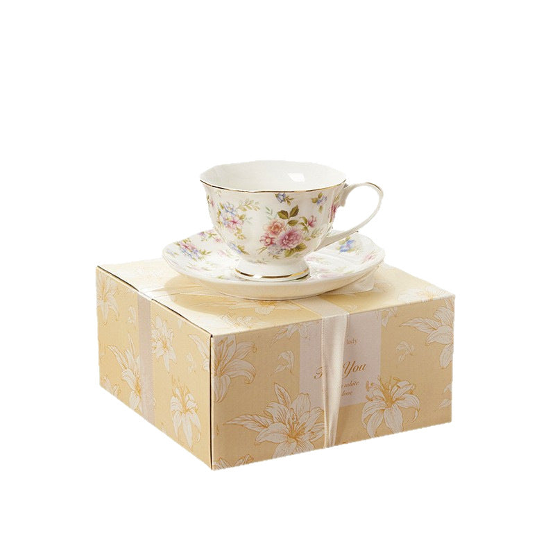 Vintage Floral Porcelain Coffee Cup & Saucer Set – English Country Style, 230ml