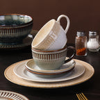 Vintage Style Coffee Cup & Saucer Set – 300ml, Latte Art Cup, Amber & Chocolate