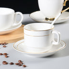 European Porcelain Coffee Cup & Saucer Set – Gold Rim, 150ml, Medium Size