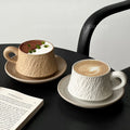 Stone Textured Ceramic Coffee Cup & Saucer Set – 280ml, Vintage White & Yellow