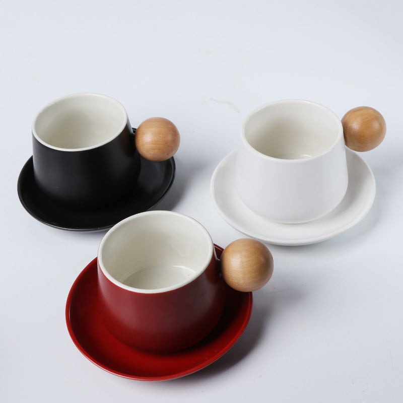 Nordic Ceramic Coffee Cup & Saucer Set – 320ml, Matte Finish (White/Black/Wine Red)
