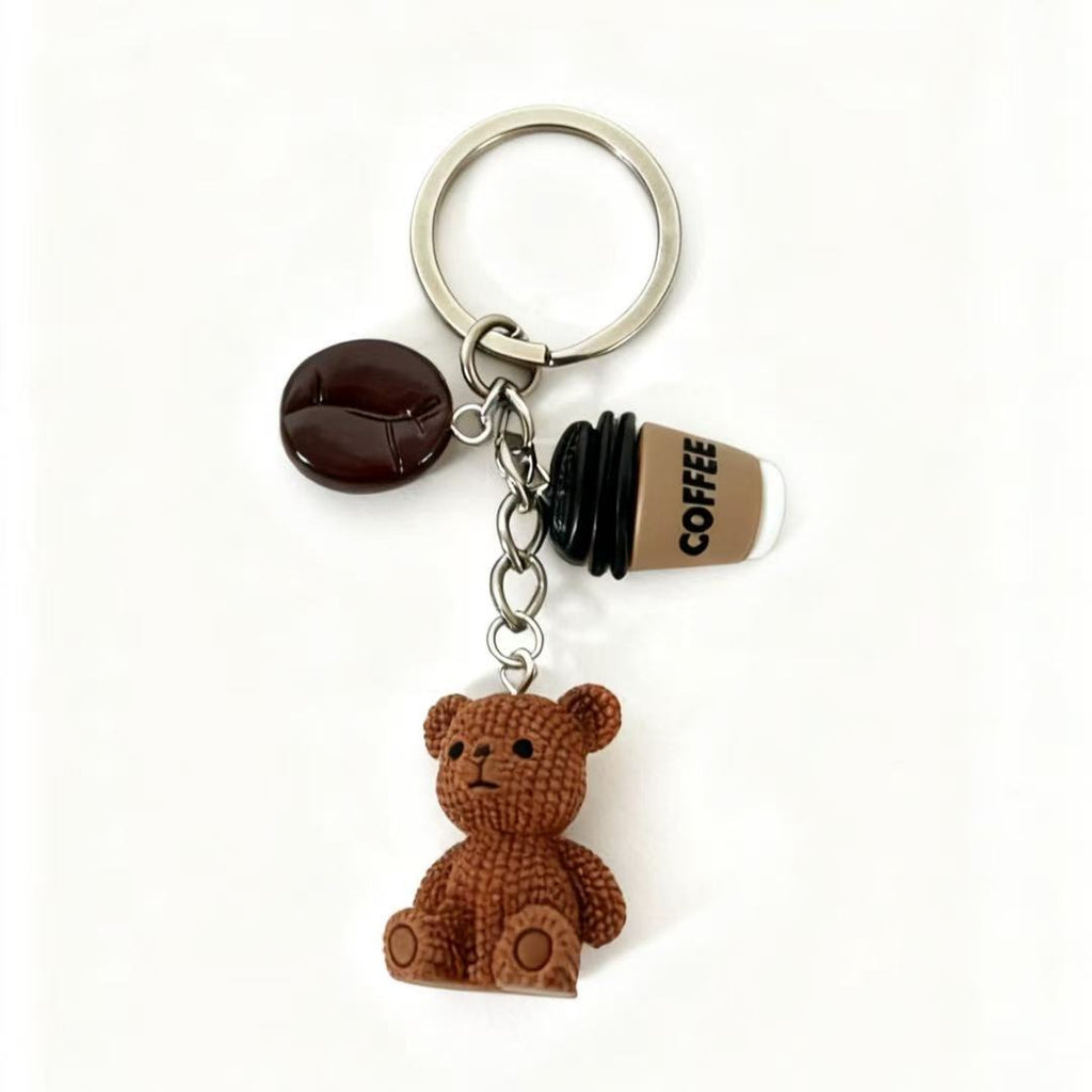 Retro 3D Sitting Bear Coffee Cup Keychain – Resin Bag Charm, 15g
