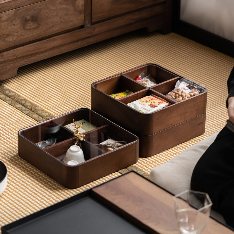 Walnut Wood Stackable Storage Box – Chinese Style, with Lid, 3-Tier Options