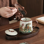 Ru Kiln Dunhuang Office Mug – Ceramic Chinese Tea Cup with Lid & Infuser, Gift Box Included