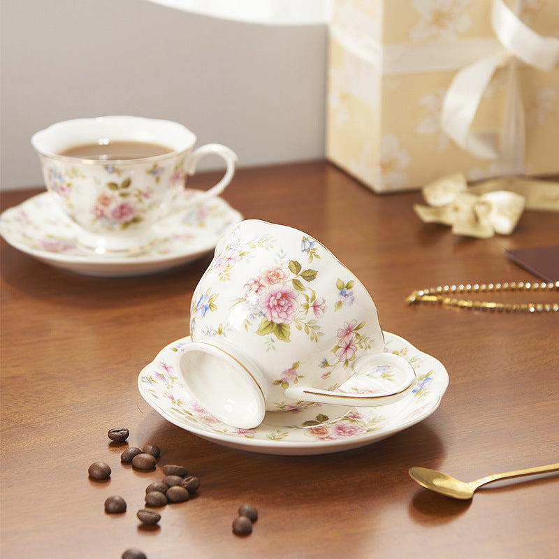 Vintage Floral Porcelain Coffee Cup & Saucer Set – English Country Style, 230ml