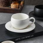Glossy White Spherical Coffee Cup & Saucer Set – 300ml, Light Luxury