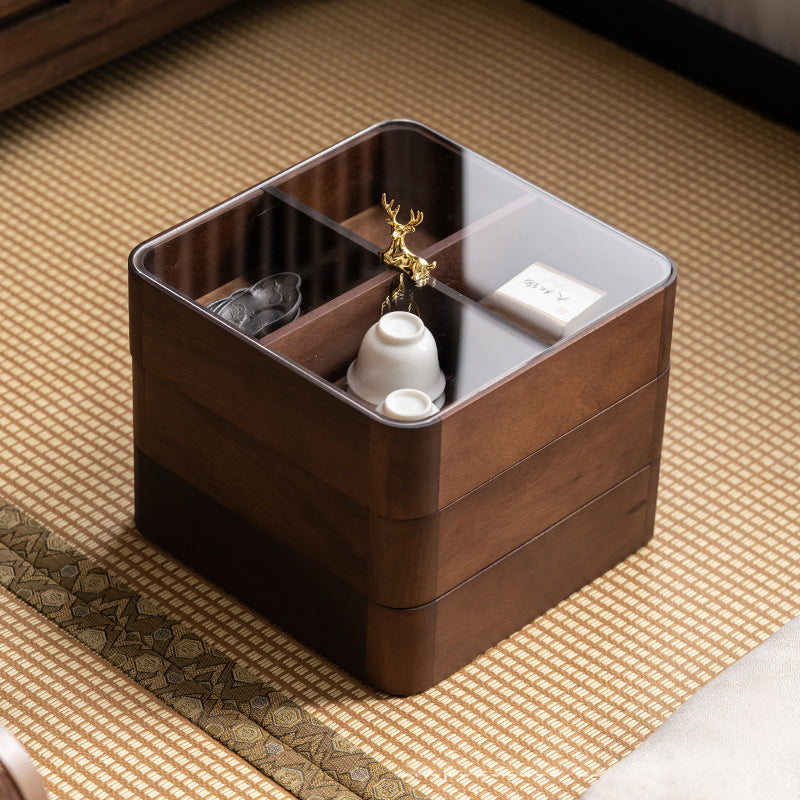 Walnut Wood Stackable Storage Box – Chinese Style, with Lid, 3-Tier Options