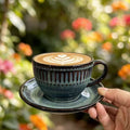 Vintage Style Coffee Cup & Saucer Set – 300ml, Latte Art Cup, Amber & Chocolate