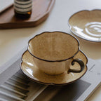 Vintage Kiln-Changed Glaze Coffee Cup & Saucer – 300ml (Light Caramel & Cyan Blue)