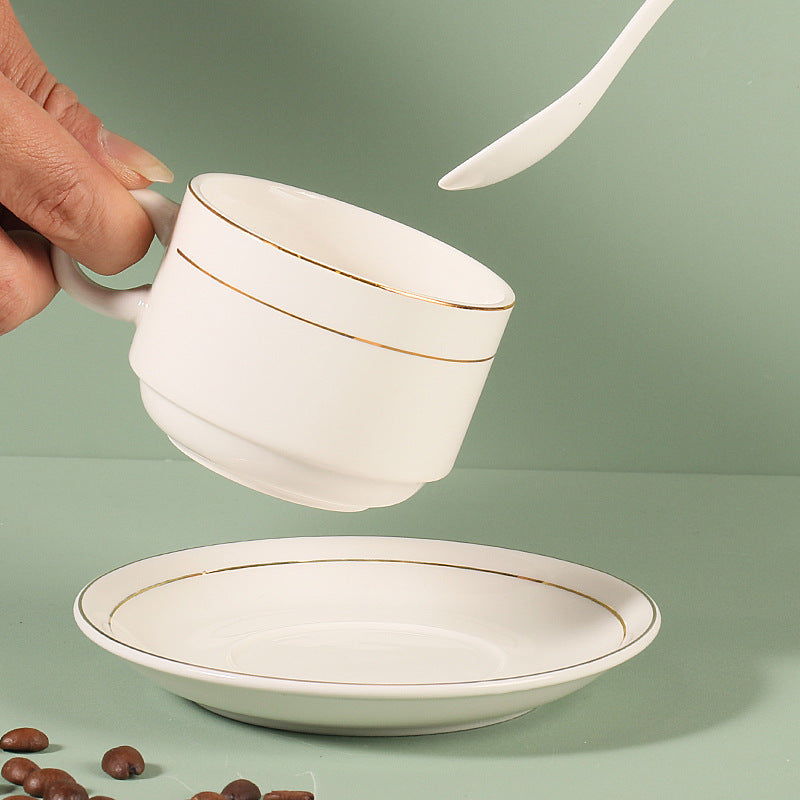 European Porcelain Coffee Cup & Saucer Set – Gold Rim, 150ml, Medium Size