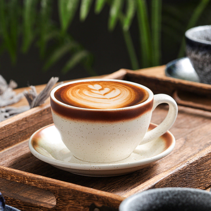 Porcelain Coffee Cup & Saucer Set – 300ml, Mocha Style, Light Luxury Gift Box