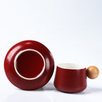 Nordic Ceramic Coffee Cup & Saucer Set – 320ml, Matte Finish (White/Black/Wine Red)