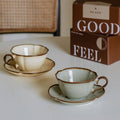 Vintage Kiln-Changed Glaze Coffee Cup & Saucer – 300ml (Light Caramel & Cyan Blue)