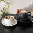 Matte Stone Texture Coffee Cup & Saucer Set – 230ml, Black & White
