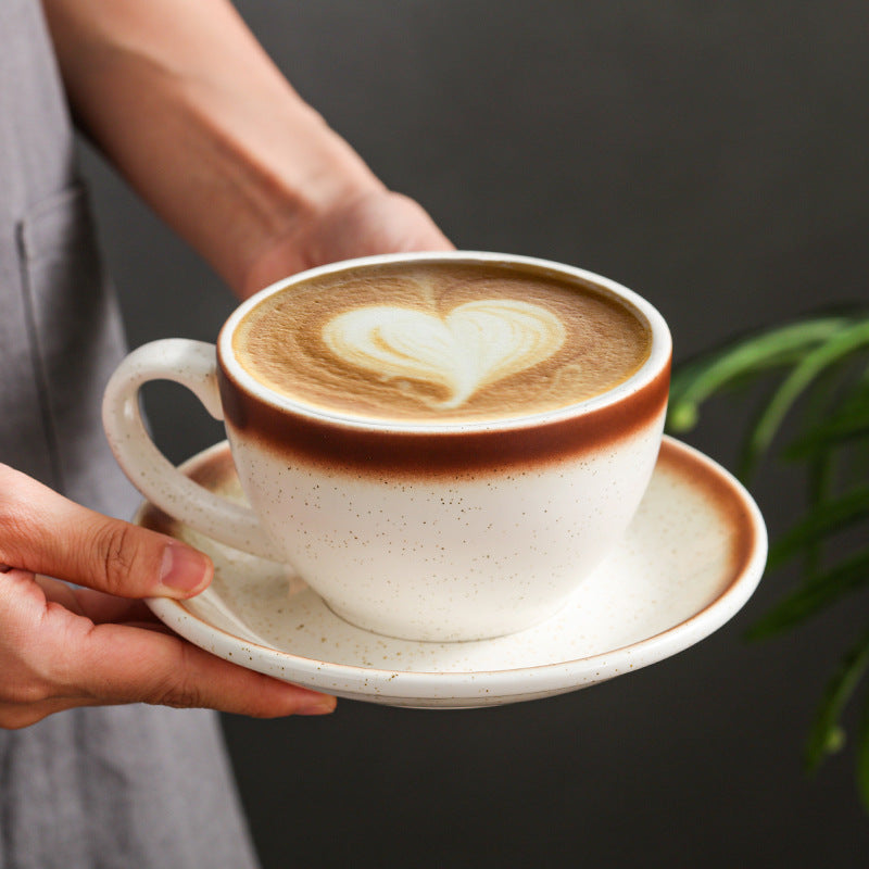 Porcelain Coffee Cup & Saucer Set – 300ml, Mocha Style, Light Luxury Gift Box