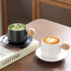 Nordic Ceramic Coffee Cup & Saucer Set – 320ml, Matte Finish (White/Black/Wine Red)