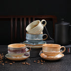 Kiln-Changed Vintage Ceramic Coffee Cup & Saucer Set – 180ml, Coarse Clay Texture