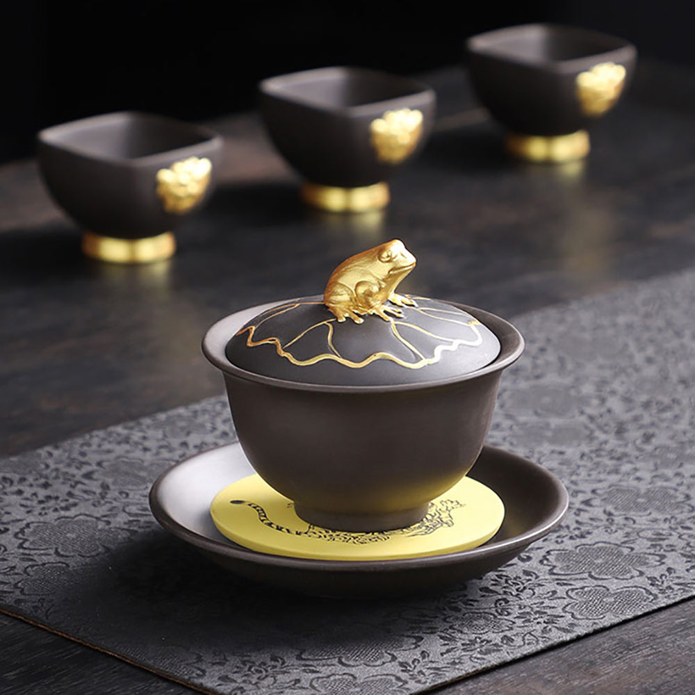 Purple Clay Black Gold Dragon Chinese Tea Set