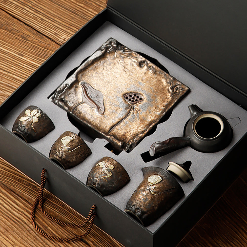 Gold Lotus Seed Kyusu Chinese Tea Set