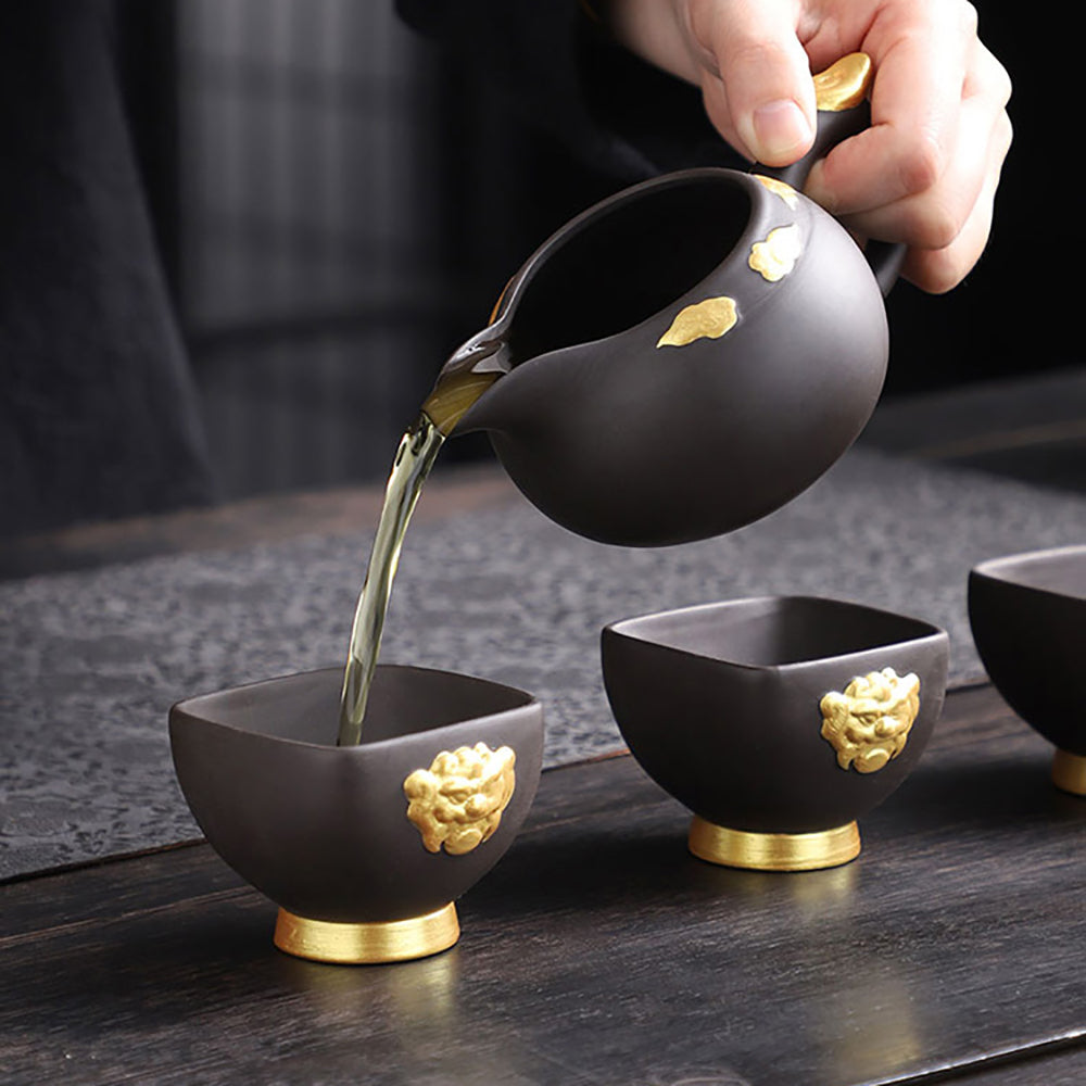 Purple Clay Black Gold Dragon Chinese Tea Set
