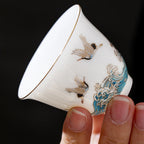 Ceramic Sulet-jade Red-crowned Crane Chinese Tea Set