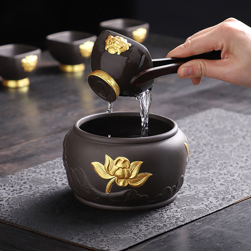 Purple Clay Black Gold Dragon Chinese Tea Set