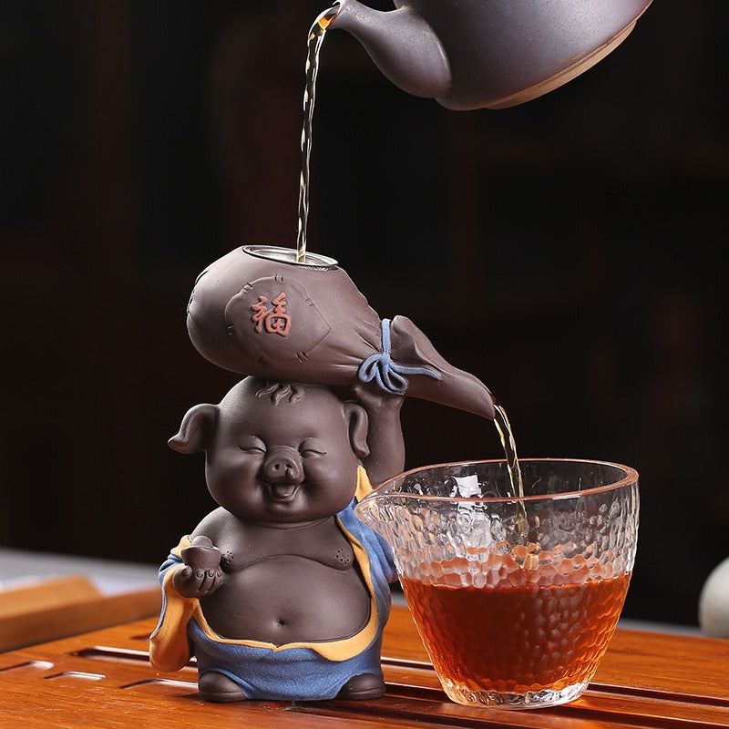 紫砂猪形滤茶器