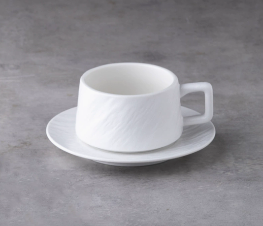 Matte Stone Texture Coffee Cup & Saucer Set – 230ml, Black & White