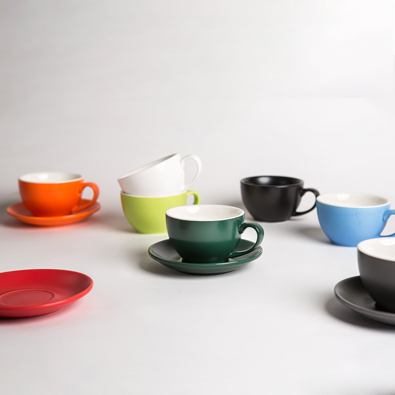 Matte Ceramic Coffee Cup & Saucer Set – 300ml, Multiple Colors, Barista Recommended