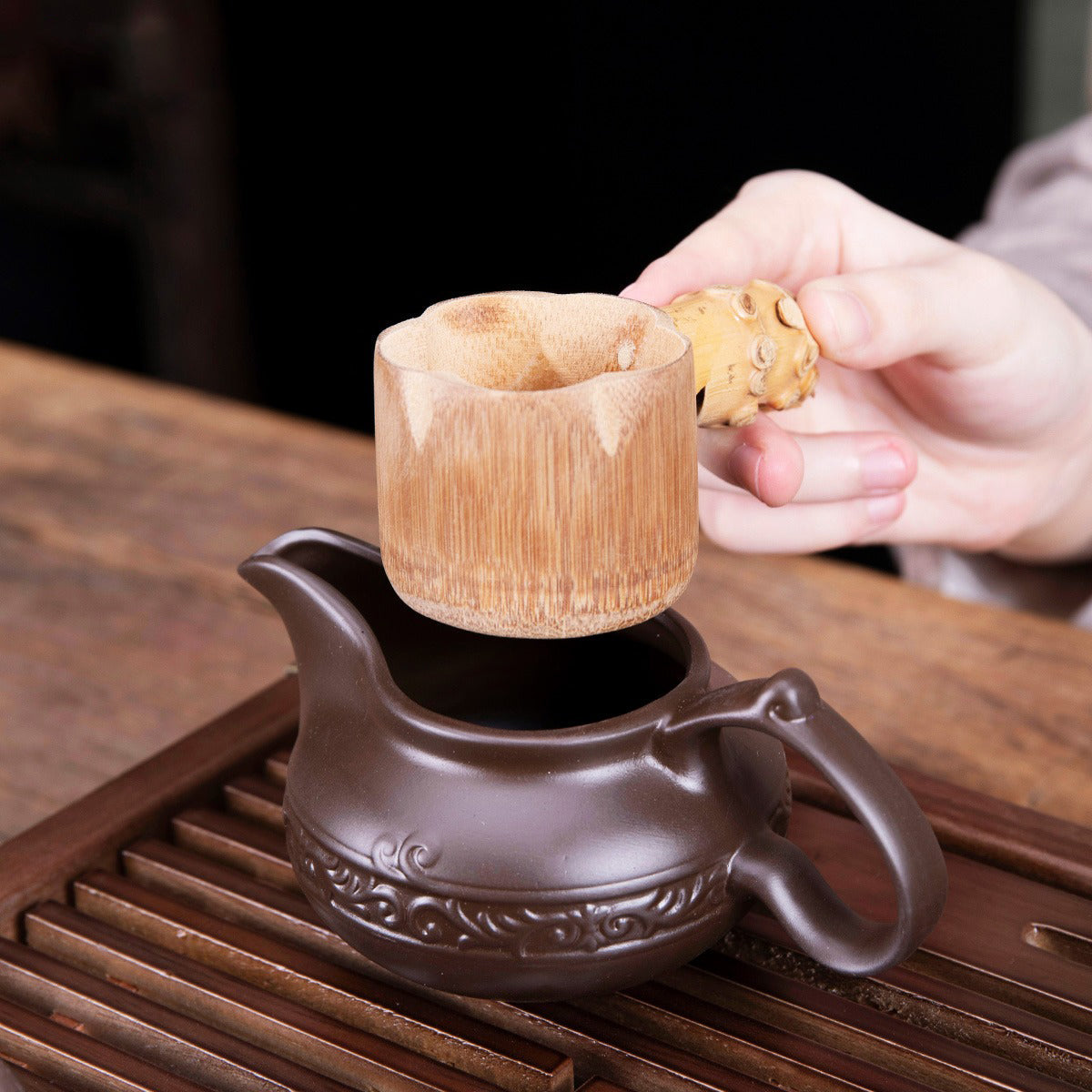 带手柄竹制滤茶器