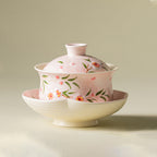 Hand-printed Peach Blossom Porcelain Gaiwan