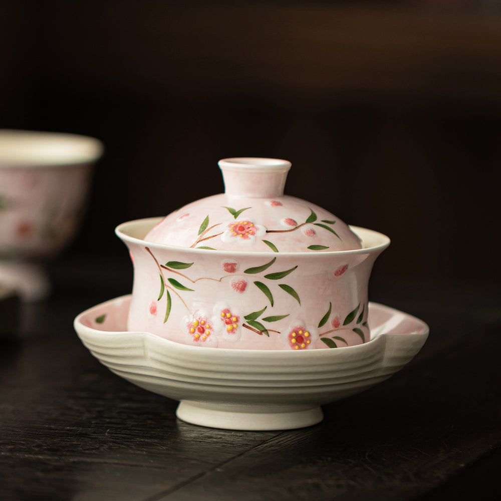 Hand-printed Peach Blossom Porcelain Gaiwan