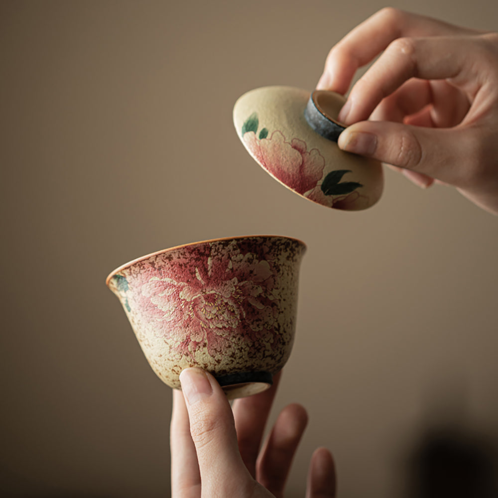 Flint Red Peony Ceramic Gaiwan