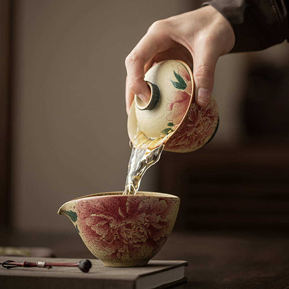 Flint Red Peony Ceramic Gaiwan