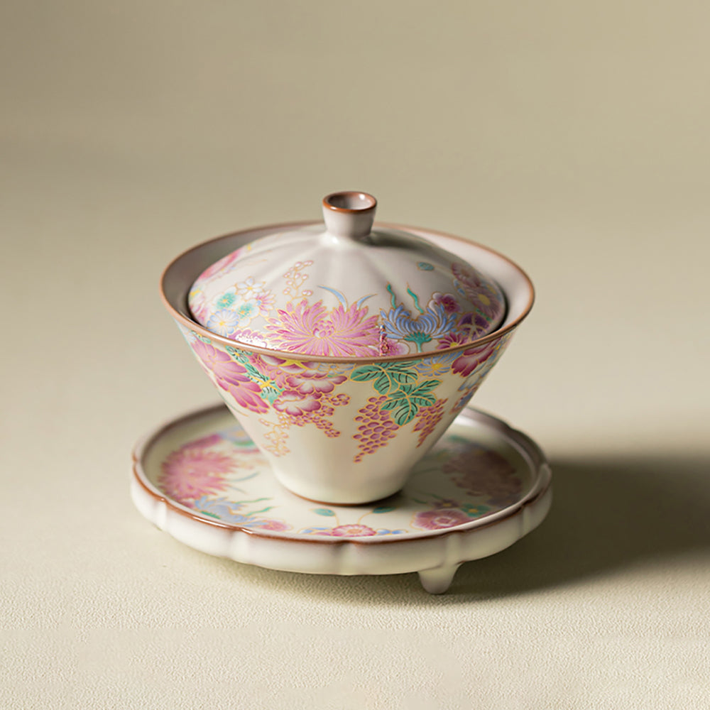 Garden Ruyao Porcelain Flowers Gaiwan