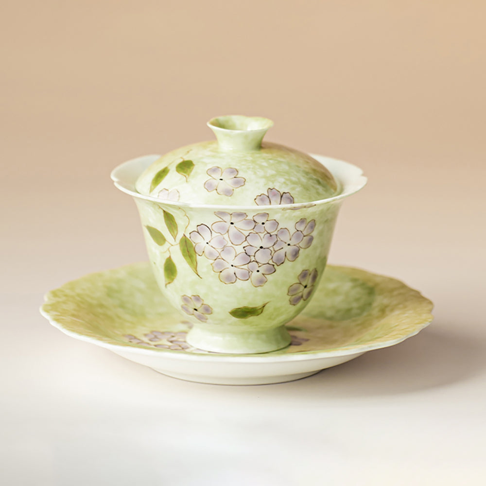 Underglaze Painting Hydrangea Porcelain Gaiwan