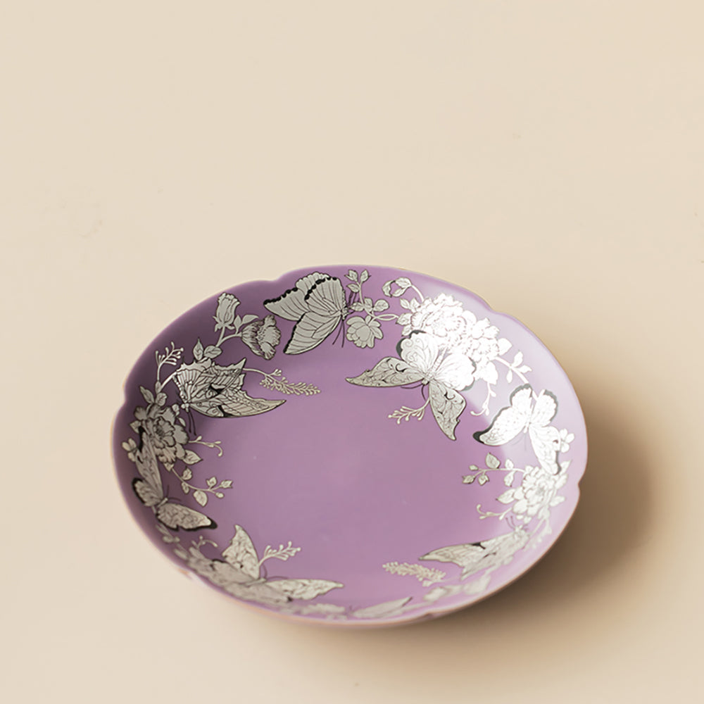 Purple Gilt-Silver Butterfly And Flower Porcelain Gaiwan