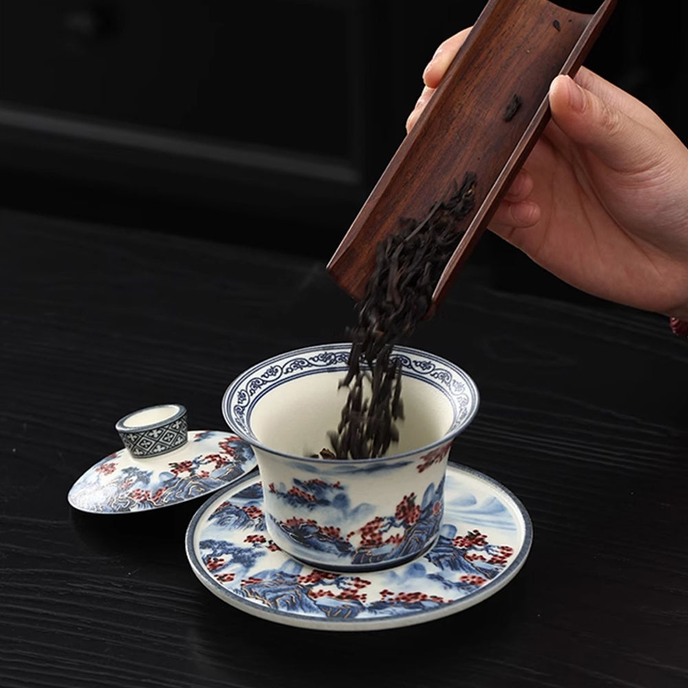 Blue And White Landscape Porcelain Gaiwan