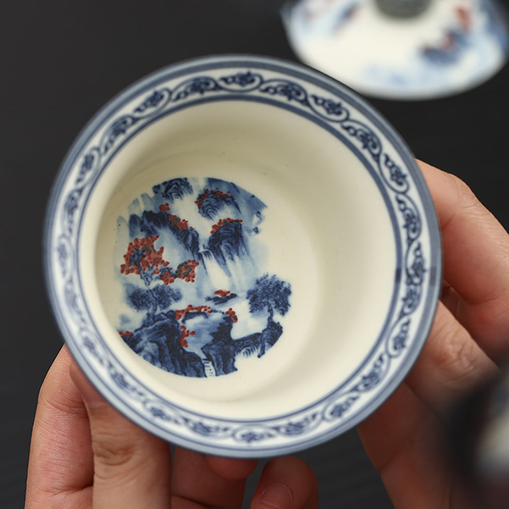 Blue And White Landscape Porcelain Gaiwan