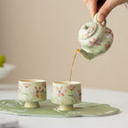 Green Ceramic Gesang Flower Travel Tea Set