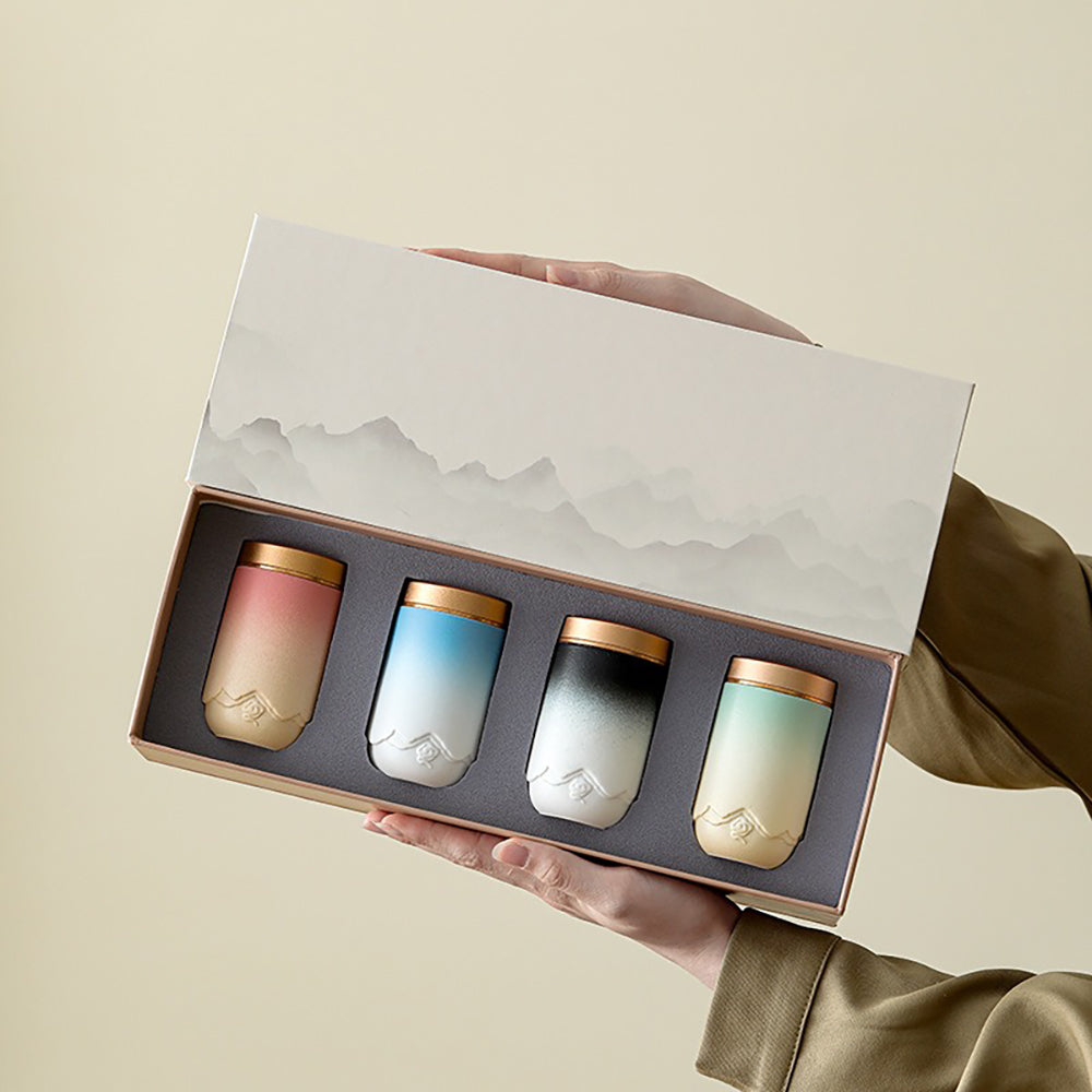 Gradient Ceramic Portable Four Tea Caddies Set