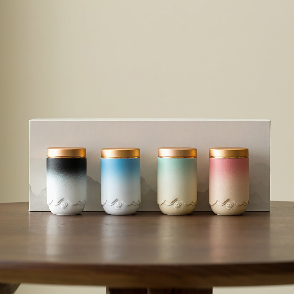 Gradient Ceramic Portable Four Tea Caddies Set