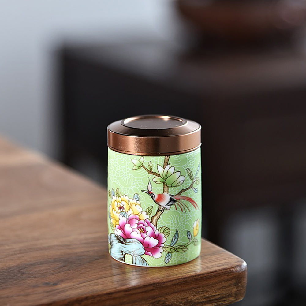 Magpie and Flower Enamel Six Tea Caddies Set