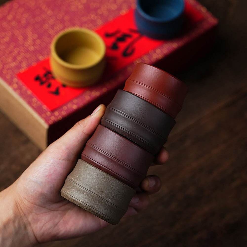 Purple Clay Bamboo Gongfu Tea Cup Set