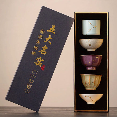 陶瓷五窑烧制功夫茶杯套装
