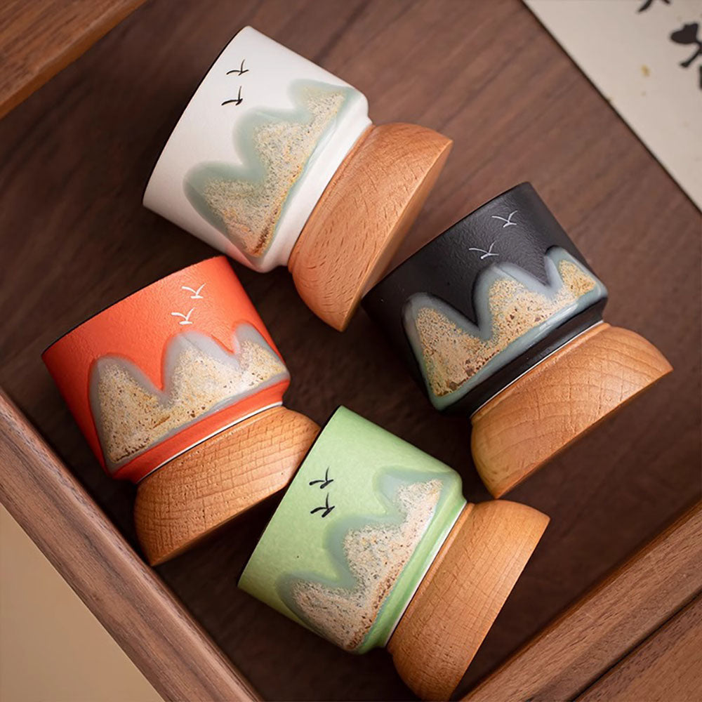 Distant Mountains Gongfu Tea Cup Set With Wooden Base