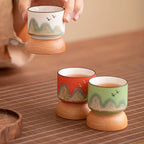 Distant Mountains Gongfu Tea Cup Set With Wooden Base